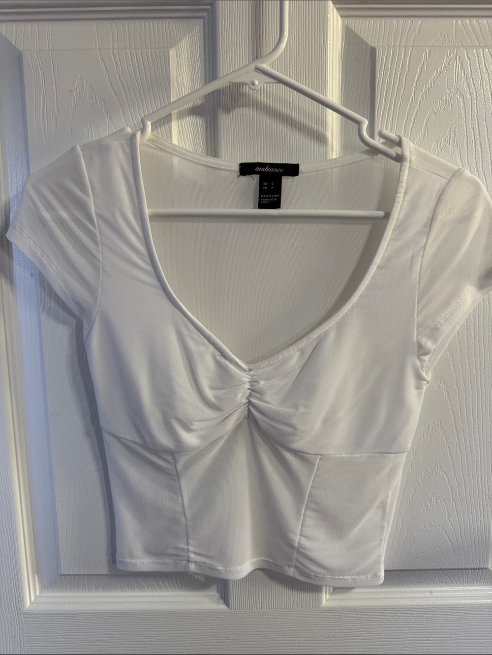 Ambiance White Ruched V-Neck Crop Tee